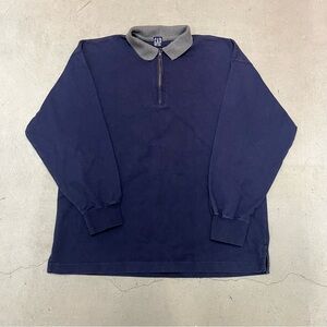 GAP Men's Dark Blue vintage Long sleeve Polo with Gray Collar rugby
